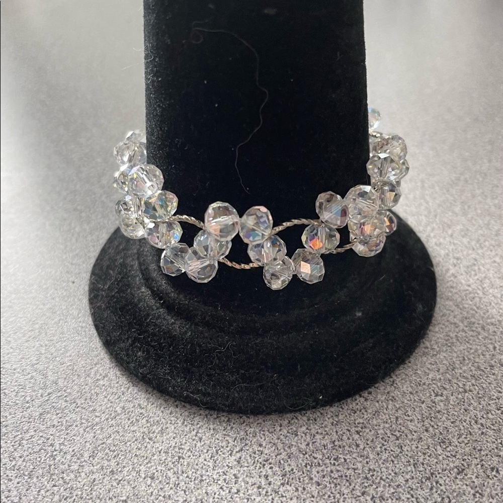 Vintage Clear Beaded Silver Toned Bracelet